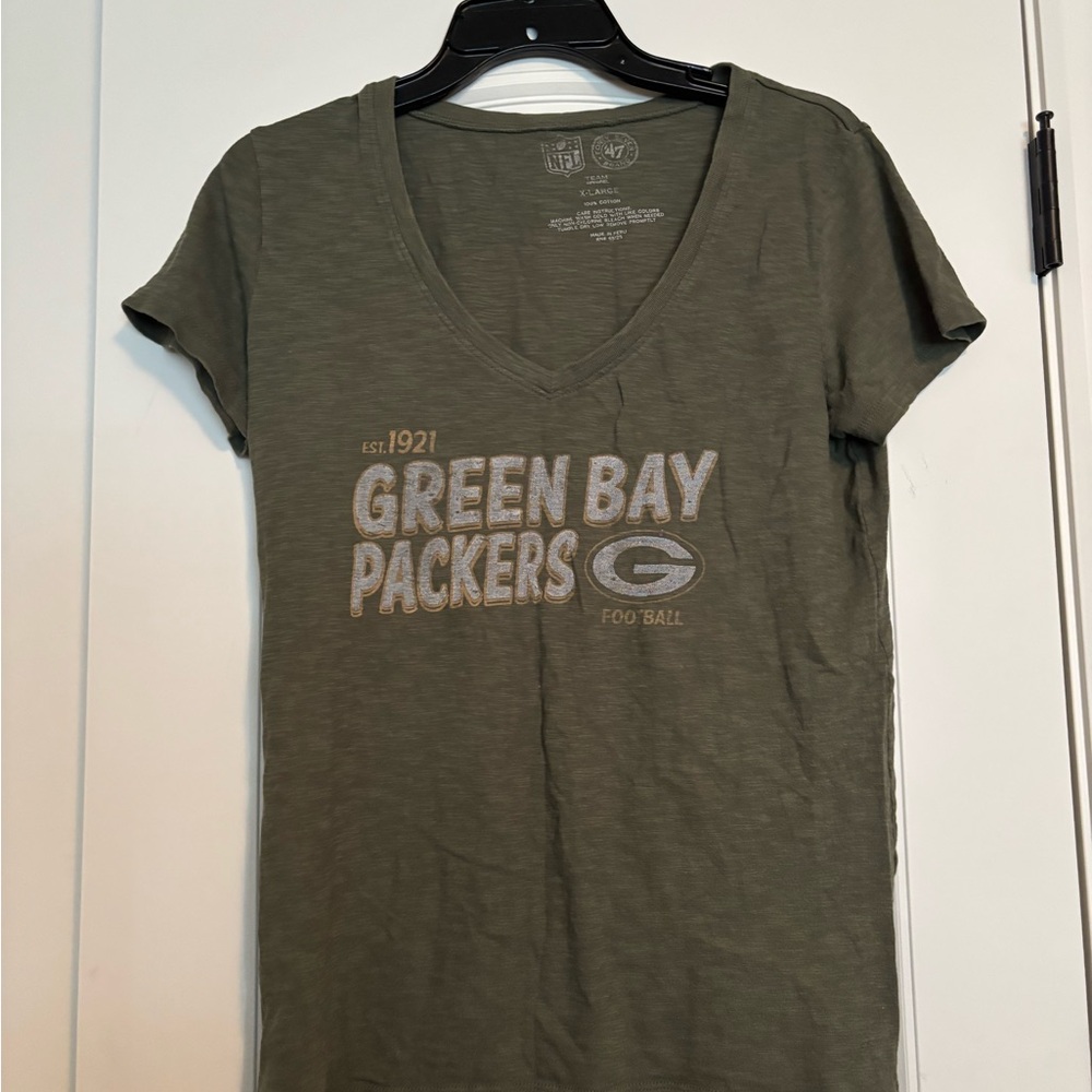 Olive Green Bay Packers V-Neck Tee